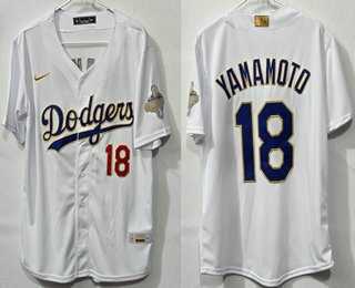 Men%27s Los Angeles Dodgers #18 Yoshinobu Yamamoto White 2026 Gold Collection Limited Jersey