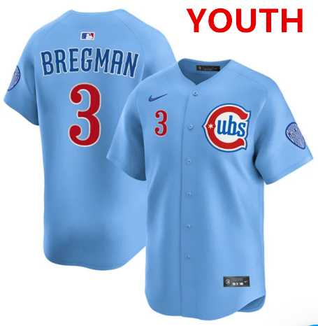 Youth Chicago Cubs #3 Alex Bregman light Blue alternate limited jersey Dzhi