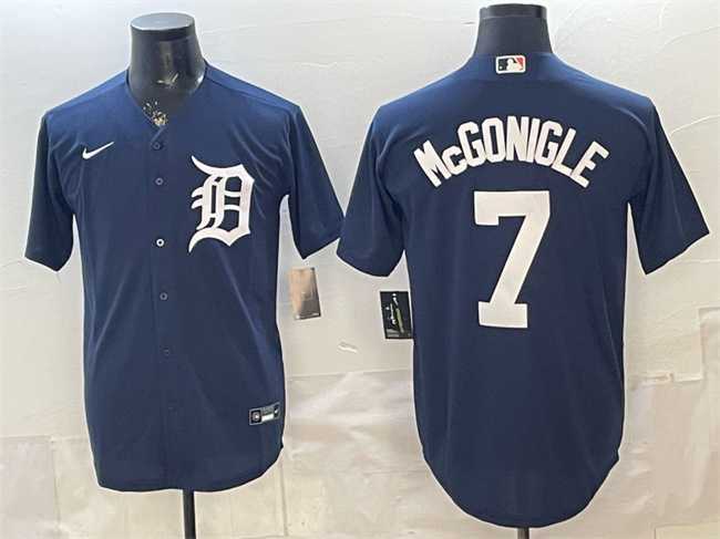 Men%27s Detroit Tigers #7 Kevin McGonigle Navy Cool Base Stitched Jersey
