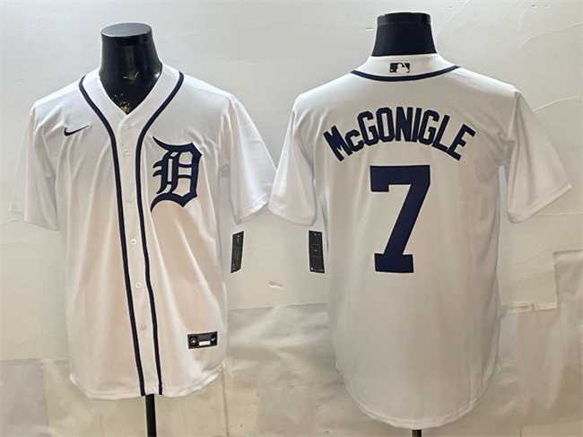 Men%27s Detroit Tigers #7 Kevin McGonigle White Cool Base Stitched Jersey
