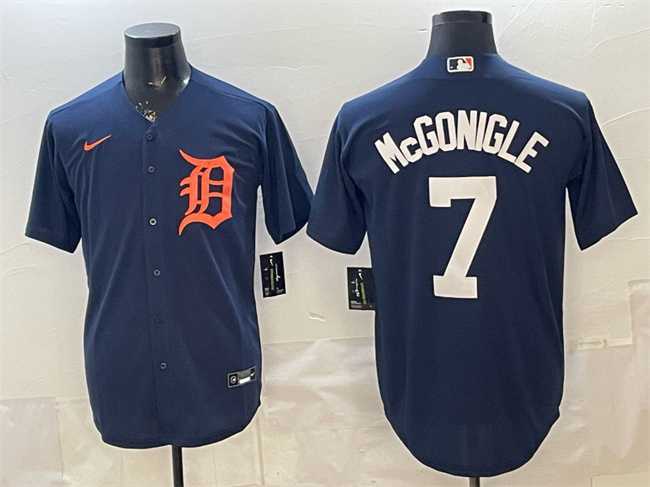 Mens Detroit Tigers #7 Kevin McGonigle Navy Cool Base Stitched Jersey