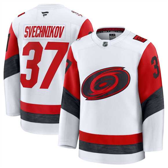 Men%27s Carolina Hurricanes #37 Andrei Svechnikov White 2025 Away Stitched Hockey Jersey Dzhi