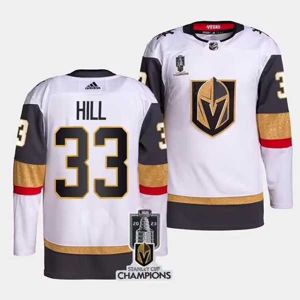 Men%27s Vegas Golden Knights #33 Adin Hill White 2023 Stanley Cup Champions Stitched Jersey Dzhi