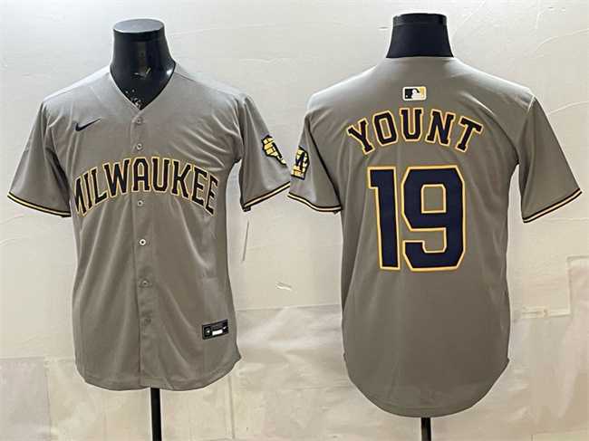 Men%27s Milwaukee Brewers #19 Robin Yount Grey Home Limited Stitched Jersey