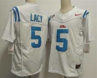 Men%27s Ole Miss Rebels #5 Kewan Lacy Limited White FUSE College Jersey