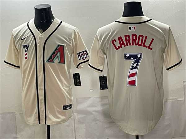 Men%27s Arizona Diamondbacks #7 Corbin Carroll Cream 2026 USA 250 Fourth of July Home Stadium Stitched Jerseys Dzhi