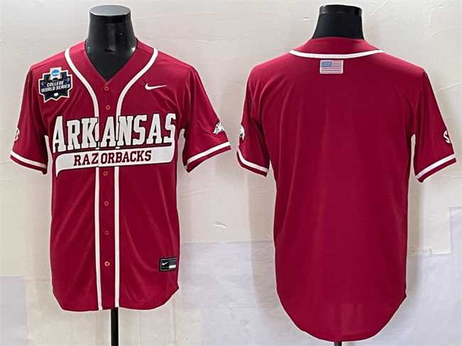 Men%27s Arkansas Razorbacks Blank Cardinal 2025 World Series & SEC Patch Stitched Jersey