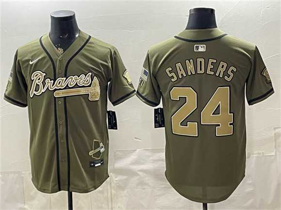 Men%27s Atlanta Braves #24 Deion Sanders Olive 2026 Armed Forces Day Stitched Jersey Dzhi