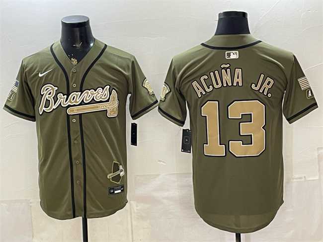 Men%27s Atlanta Braves #13 Ronald Acuna Jr. Olive 2026 Armed Forces Day Stitched Jersey Dzhi