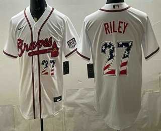 Men%27s Atlanta Braves #27 Austin Riley White USA 250 Fourth of July Home Stadium Stitched Jersey Dzhi