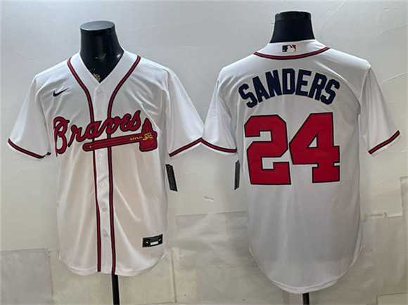 Men%27s Atlanta Braves #24 Deion Sanders White Cool Base Stitched Jersey