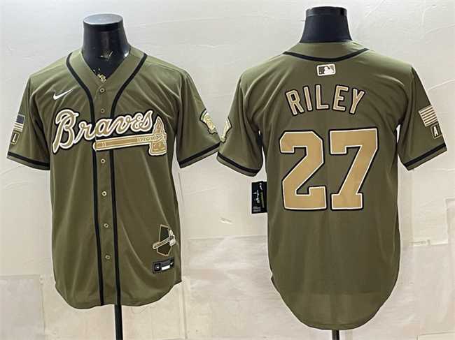 Men%27s Atlanta Braves #27 Austin Riley Olive 2026 Armed Forces Day Stitched Jersey Dzhi