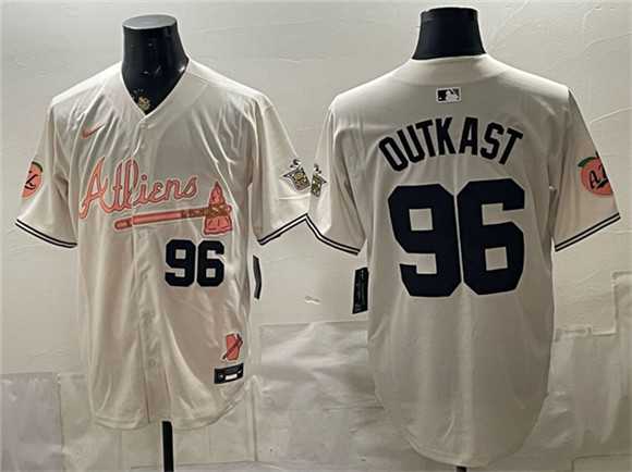 Men%27s Atlanta Braves #96 OutKast Cream 2024 Atliens & Peach With Outkast Patch Vapor Limited Stitched Jersey Dzhi