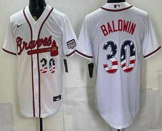 Men%27s Atlanta Braves #30 Drake Baldwin White USA 250 Fourth of July Home Stadium Stitched Jersey Dzhi