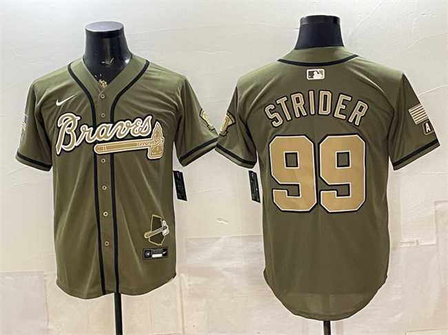 Men%27s Atlanta Braves #99 Spencer Strider Olive 2026 Armed Forces Day Stitched Jersey Dzhi