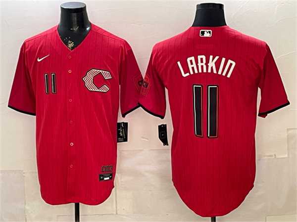 Men%27s Cincinnati Reds #11 Barry Larkin Red 2026 City Connect Stadium Stitched Jersey