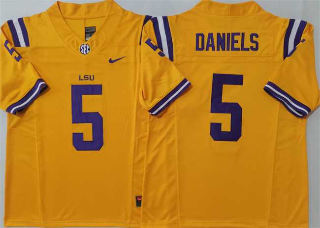 Men%27s LSU Tigers #5 Jayden Daniels Yellow F.U.S.E. Stitched Jersey