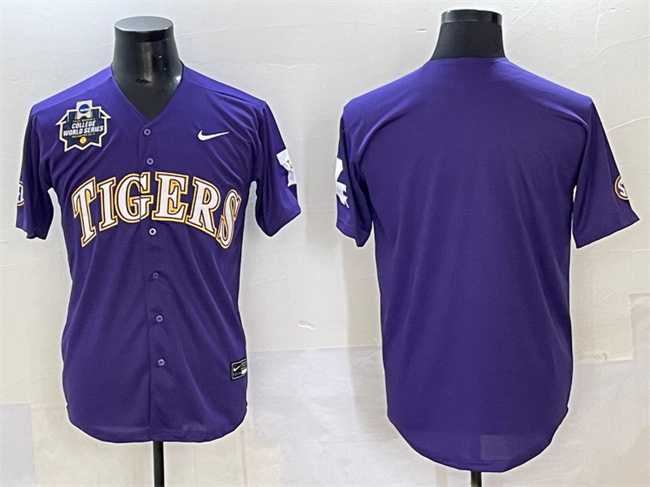 Men%27s LSU Tigers Blank Purple 2025 World Series & SEC Patch Stitched Baseball Jersey