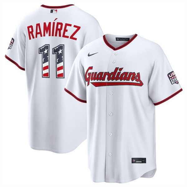 Men%27s Cleveland Guardians #11 Jose Ramirez White USA 250 Fourth of July Home Stitched Jersey Dzhi