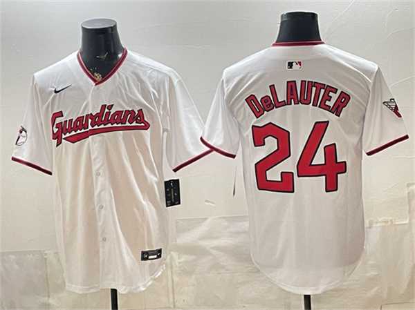 Men%27s Cleveland Guardians #24 Chase DeLauter White Home Limited Stitched Jersey