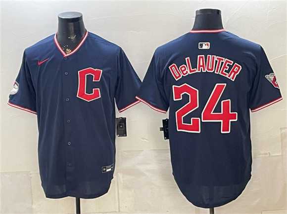 Men%27s Cleveland Guardians #24 Chase DeLauter Navy Limited Stitched Jersey