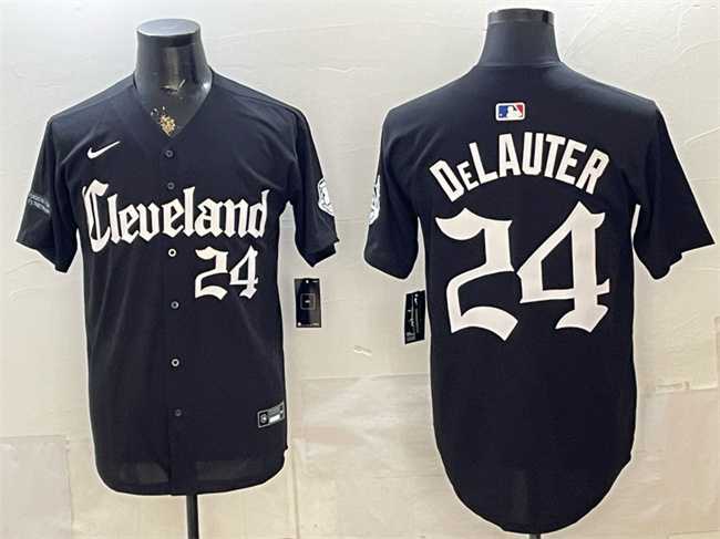 Men%27s Cleveland Guardians #24 Chase DeLauter Black Gothic Vapor Premier Limited Stitched Jersey Dzhi