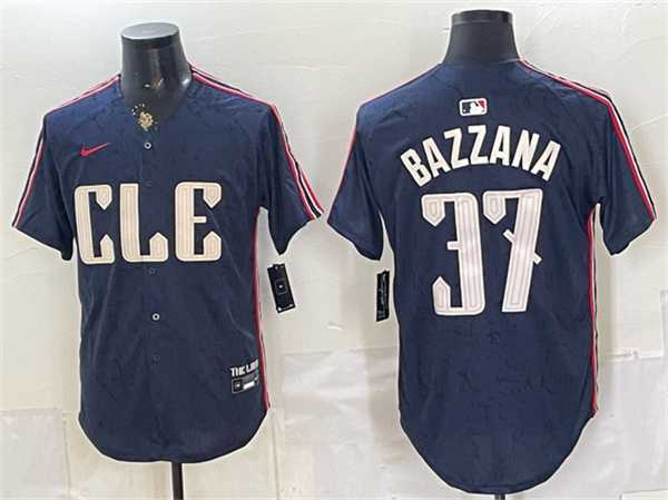 Men%27s Cleveland Guardians #37 Travis Bazzana Navy 2024 City Connect Limited Stitched Jersey