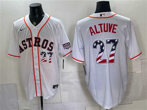 Men%27s Houston Astros #27 Jose Altuve White USA 250 Fourth of July Home Stitched Jersey Dzhi