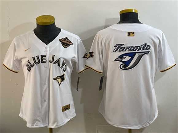 Youth Toronto Blue Jays Team Big Logo White Gold 2025 American League Champions Limited Stitched Jersey Dzhi