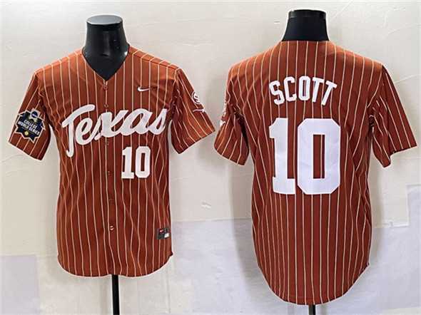 Men%27s Texas Longhorns #10 Mia Scott Orange Pinstripe 2025 World Series & SEC Patch Stitched Jersey