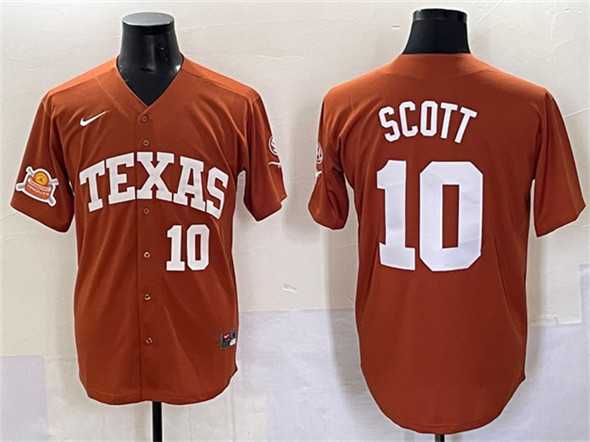 Men%27s Texas Longhorns #10 Mia Scott Orange 2025 Softball National Champions & SEC Patch Stitched Jersey