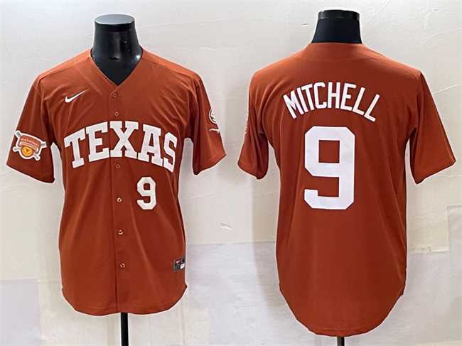 Men%27s Texas Longhorns #9 Joley Mitchell Orange 2025 Softball National Champions & SEC Patch Stitched Jersey
