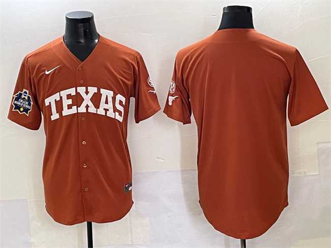 Men%27s Texas Longhorns Blank Orange 2025 World Series & SEC Patch Stitched Jersey