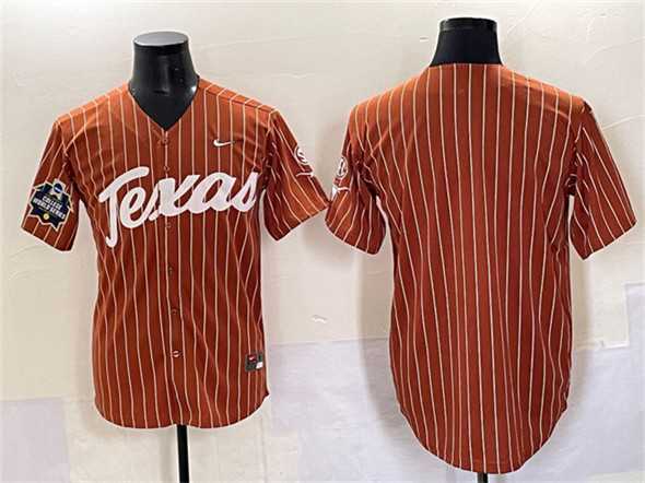 Men%27s Texas Longhorns Blank Orange Pinstripe 2025 World Series & SEC Patch Stitched Jersey
