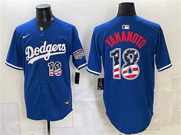 Men%27s Los Angeles Dodgers #18 Yoshinobu Yamamoto Blue USA 250 Fourth of July Stitched Jersey Dzhi