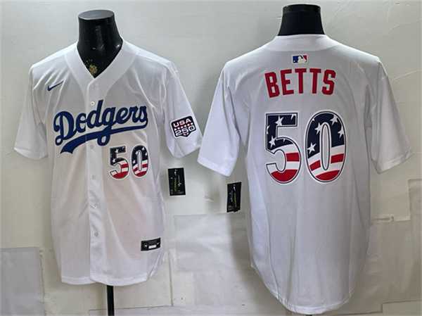 Men%27s Los Angeles Dodgers #50 Mookie Betts White 250 Fourth of July Home Stitched Jersey Dzhi
