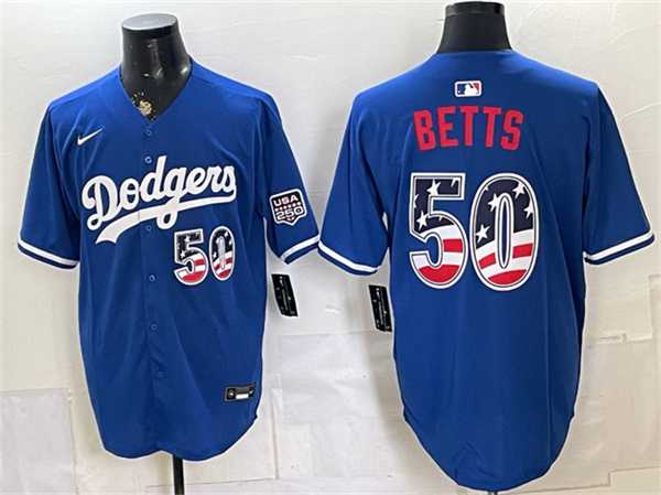 Men%27s Los Angeles Dodgers #50 Mookie Betts Royal 250 Fourth of July Stitched Jersey Dzhi
