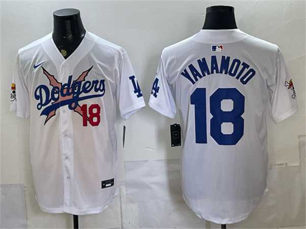 Men%27s Los Angeles Dodgers x One Piece #18 Yoshinobu Yamamoto White Vapor Premier Limited Stitched Jersey