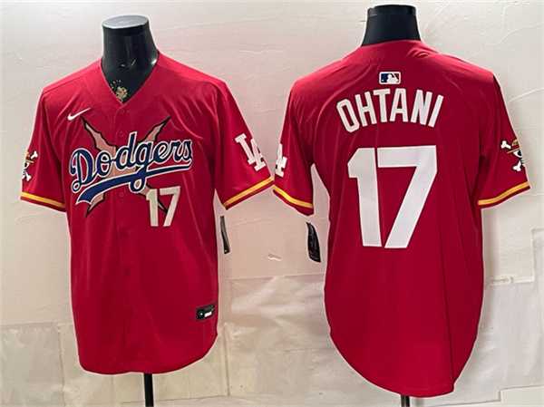 Men%27s Los Angeles Dodgers x One Piece #17 Shohei Ohtani Red Vapor Premier Limited Stitched Jersey
