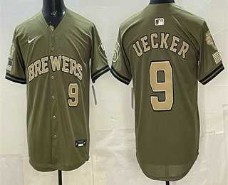 Men%27s Milwaukee Brewers #9 Bob Uecker Olive 2026 Armed Forces Day Jersey Dzhi