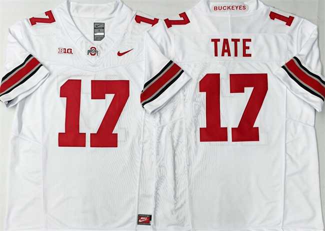 Men%27s Ohio State Buckeyes #17 Carnell Tate White 2025 F.U.S.E. Limited Stitched Jersey