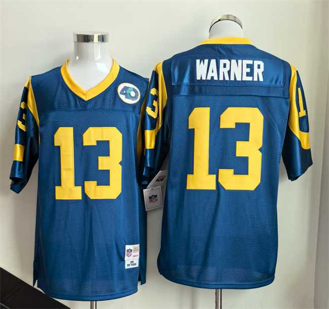 Men%27s Los Angeles Rams #13 Kurt Warner Royal Throwback Football Stitched Jersey