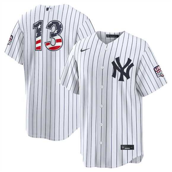 Men%27s New York Yankees #13 Jazz Chisholm Jr White 2026 USA 250 Fourth of July Home Stadium Stitched Baseball Jersey Dzhi
