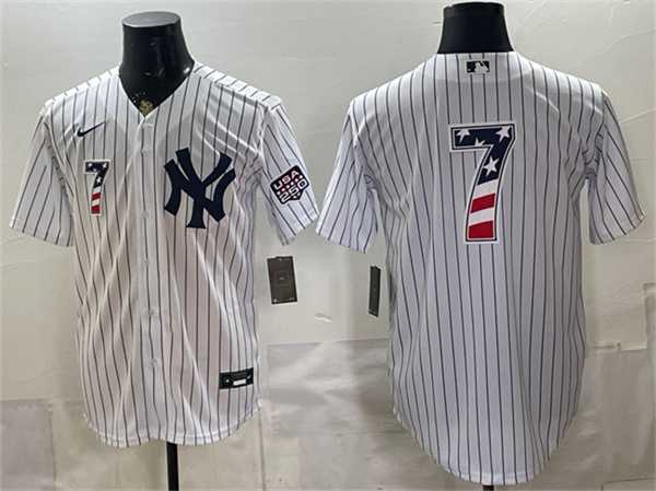 Men%27s New York Yankees #7 Mickey Mantle White 2026 USA 250 Fourth of July Home Stadium Stitched Baseball Jersey Dzhi