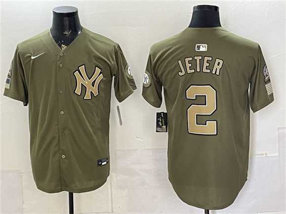 Men%27s New York Yankees #2 Derek Jeter Olive 2026 Armed Forces Day Stitched Jersey Dzhi