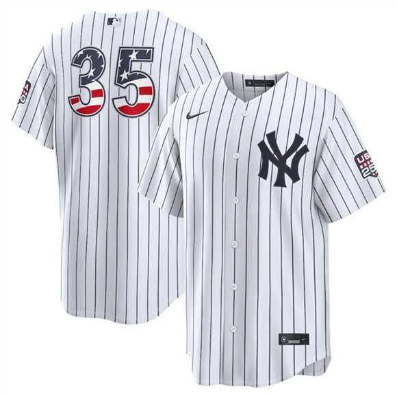 Men%27s New York Yankees #35 Cody Bellinger White 2026 USA 250 Fourth of July Home Stadium Stitched Baseball Jersey Dzhi