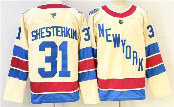 Men%27s New York Rangers #31 Igor Shesterkin Beige 2025-26 Winter Classic Stitched Hockey