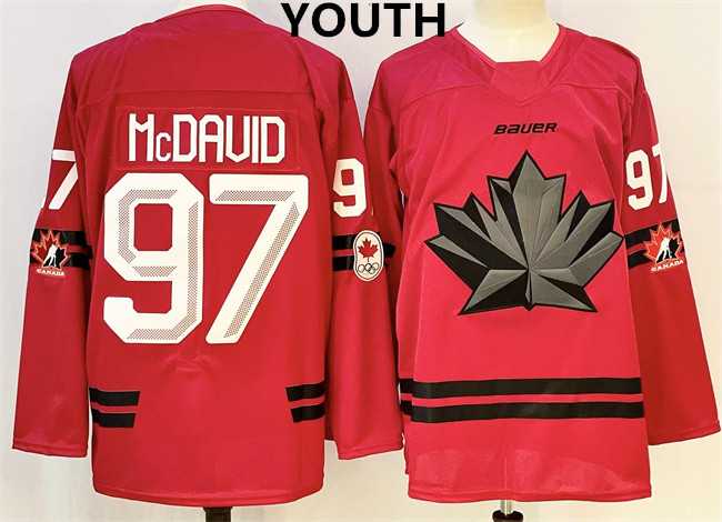 Youth Canada Hockey #97 Connor Mcdavid red stitched jersey