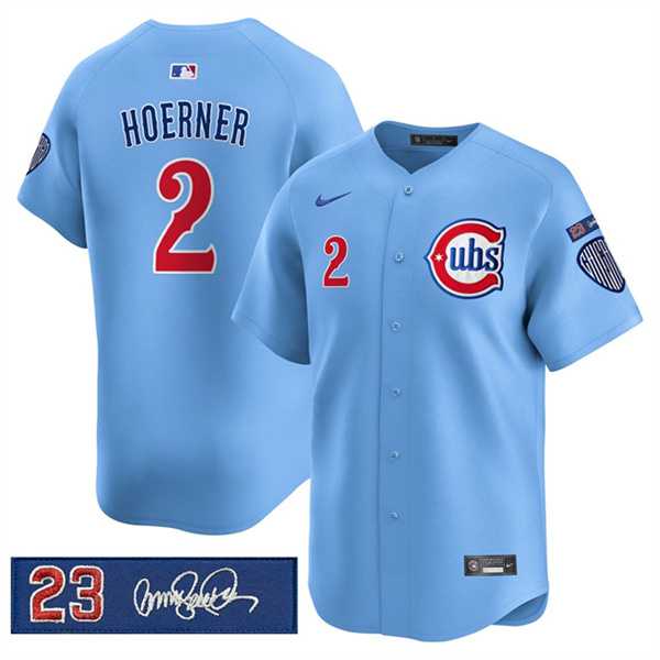 Men%27s Chicago Cubs #2 Nico Hoerner Blue %27Ryne Sandberg Tribute%27 Vapor Limited V3 Stitched Jersey Dzhi