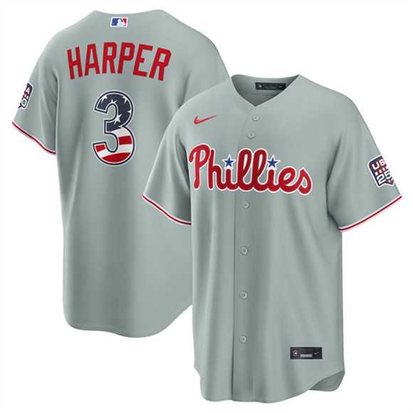 Men%27s Philadelphia Phillies #3 Bryce Harper Gray USA 250 Fourth of July Home Stitched Jersey Dzhi